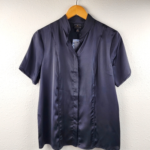 Worthington Tops - Worthington Satin Finish Short Sleeve Blouse Black Button Down NWT Size Medium